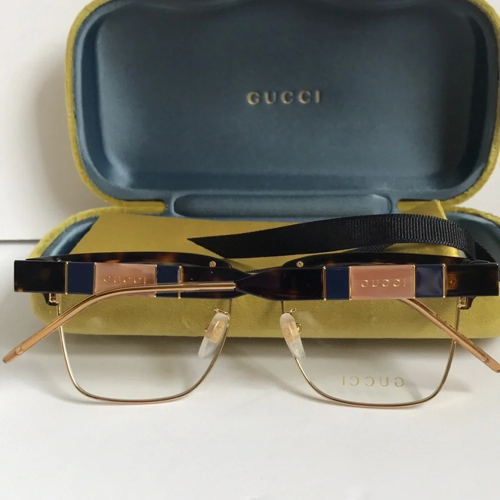 New Authentic Gucci GG0605O Men’s Tortoiseshell and Gold Optical Glasses